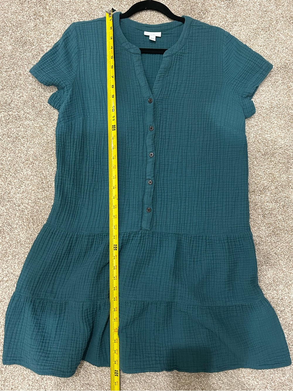 J. Jill Teal Textured Button-Front Cap-Sleeve Dress - Picture 9 of 10